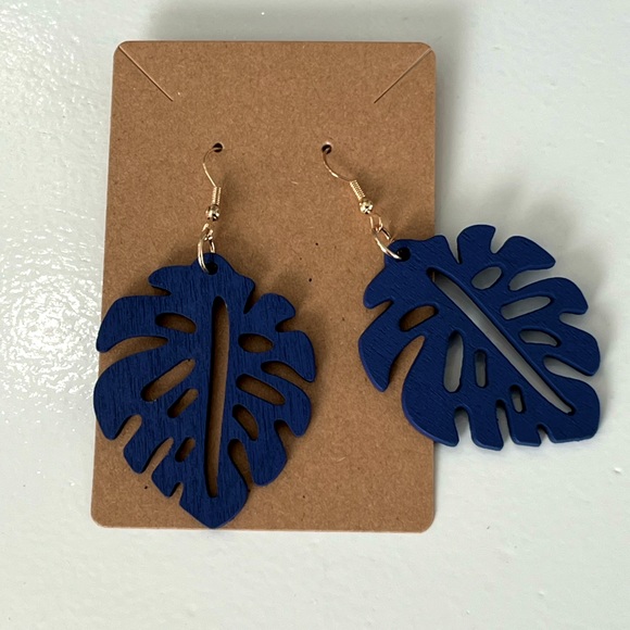 PALM EARRINGS | Wood | Blue | NWT - Picture 2 of 5